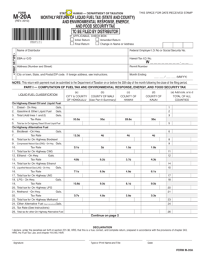 Hawaii M-20A Monthly Liquid Fuel Tax Return