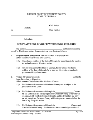 Georgia Divorce Complaint with Minor Children