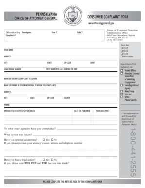 Pennsylvania Consumer Complaint Form