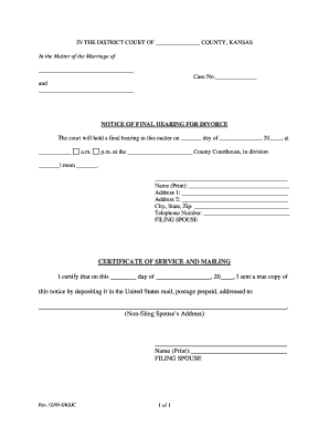 Notice of Final Hearing for Divorce