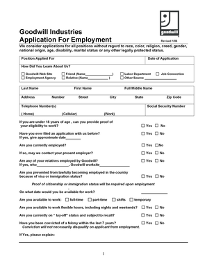 Goodwill Industries Application For Employment