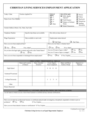 Christian Living Services Employment Application