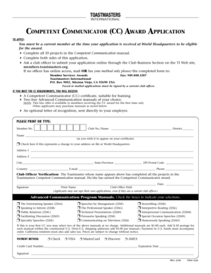 Toastmasters Competent Communicator Award Application