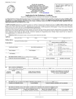 Alabama Preliminary Certificate Application