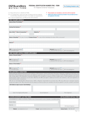 DSP BlackRock Mutual Fund PIN Issuance Form