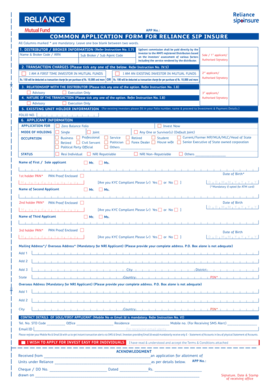 Reliance SIP Insure Application Form