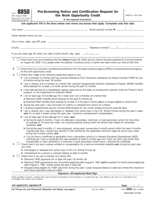 Form 8850 Pre-Screening Notice and Certification Request