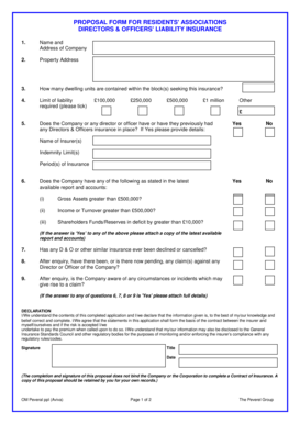 Proposal Form for Directors & Officers' Liability Insurance