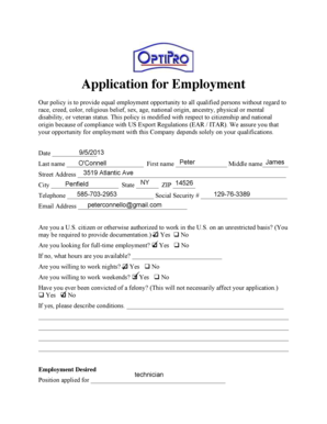 US Employment Application Form