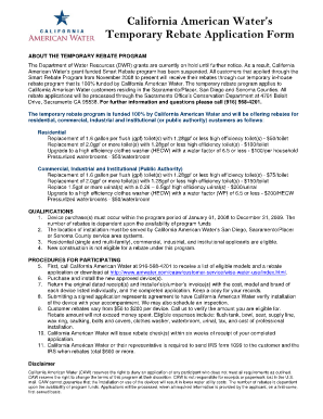 California American Water Temporary Rebate Application Form