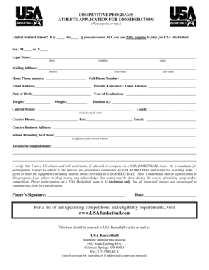 USA Basketball Athlete Application Form