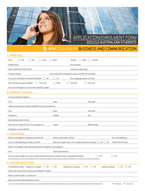 2011/12 Australian Students Enrolment Form