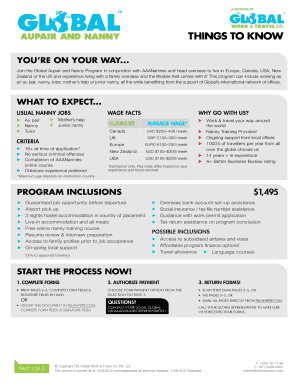 Global Au Pair and Nanny Program Application Form