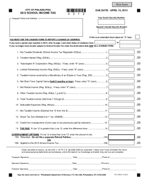Philadelphia School Income Tax Form 2012