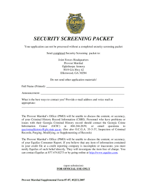 Security Screening Packet