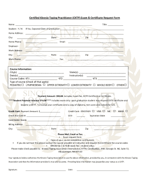 Certified Kinesio Taping Practitioner Exam Request Form