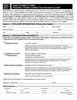 Regional Transit Connection Discount ID Card Application