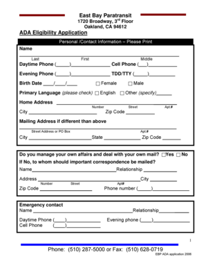 East Bay Paratransit ADA Eligibility Application