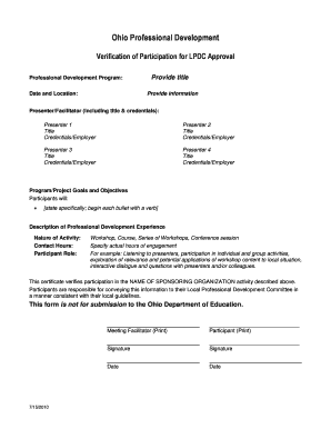 Ohio Professional Development Verification Form
