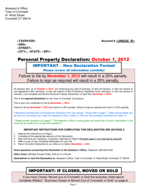 Personal Property Declaration Form