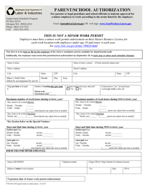 Washington State Parent/School Authorization for Minor Employment