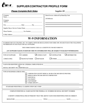 Supplier Contractor Profile Form