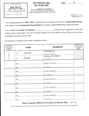 Petition in Lieu of Filing Fee