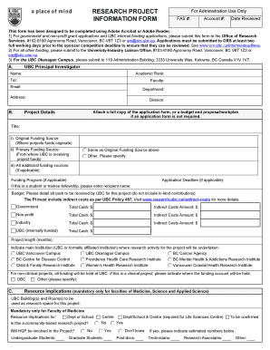 Research Project Information Form - Office of Research Services - ors ok ubc