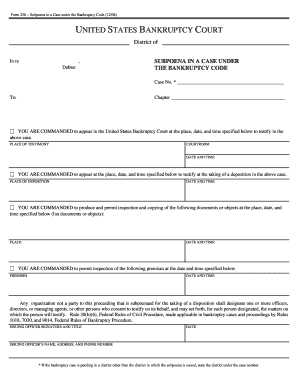 Subpoena in a Case under the Bankruptcy Code