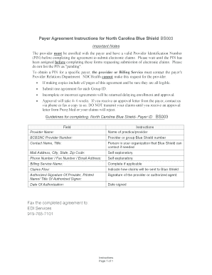 North Carolina Blue Shield Payer Agreement