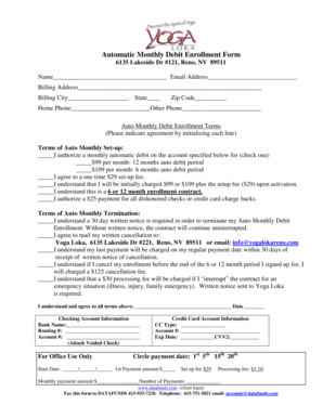 Auto Monthly Debit Enrollment Form