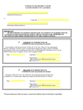 Consent to Magistrate Judge Jurisdiction Form