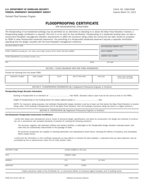 FEMA Floodproofing Certificate for Non-Residential Structures