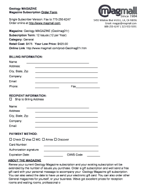 Geology Magazine Subscription Order Form