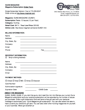 Guns Magazine Subscription Order Form