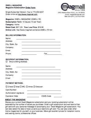 Dwell Magazine Subscription Order Form