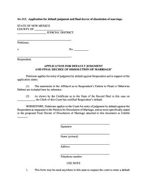 Application for Default Judgment and Final Decree of Dissolution of Marriage