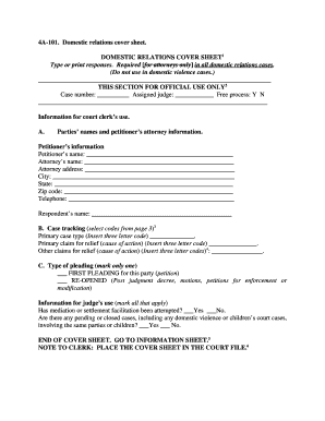 Domestic Relations Cover Sheet