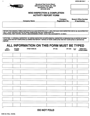 California WDO Inspection Activity Report Form