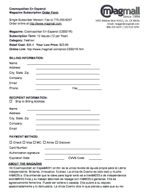 Formulario de Suscripción a la Revista Cosmopolitan En Español