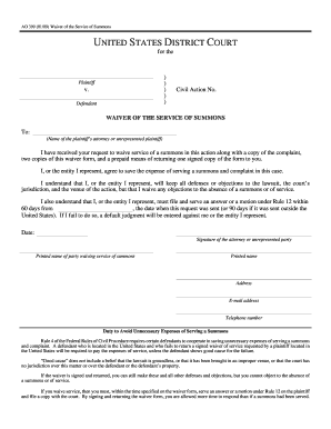 US Federal Waiver of Service of Summons