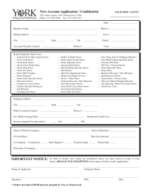 New Account Application for Sales Rep