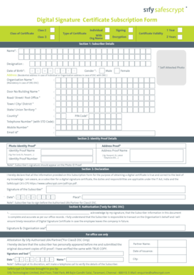 Digital Signature Certificate Subscription Form
