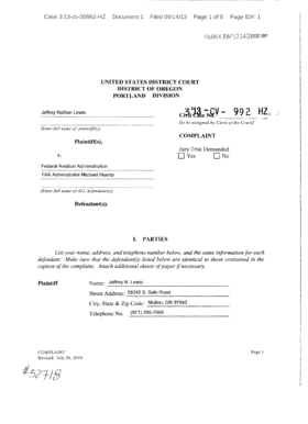 US Federal Court Complaint Form