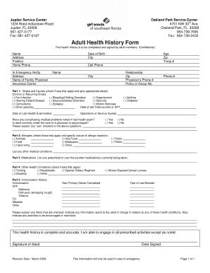Adult Health History Form