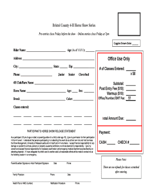 How to enter on line bristol 4h horse show form