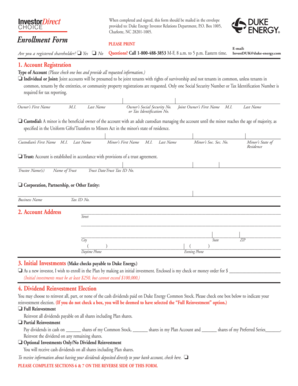 Duke Energy InvestorDirect Enrollment Form