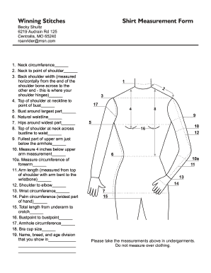 Fillable Online Shirt Measurement Form - Webs Fax Email Print - pdfFiller