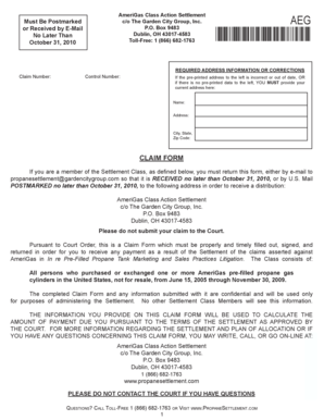 AmeriGas Class Action Settlement Claim Form