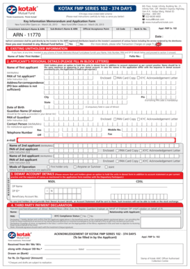 Kotak FMP Series 102 - 374 Days Application Form